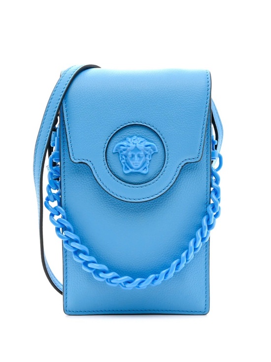 Versace Handbags - Versace La Medusa Leather Phone Crossbody Bag Blue Chain Strap Card Holder Italy